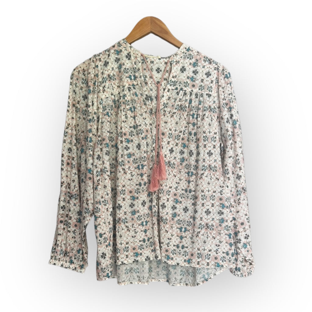 Belle LONG SLEEVED PRINTED  BLOUSE (white)