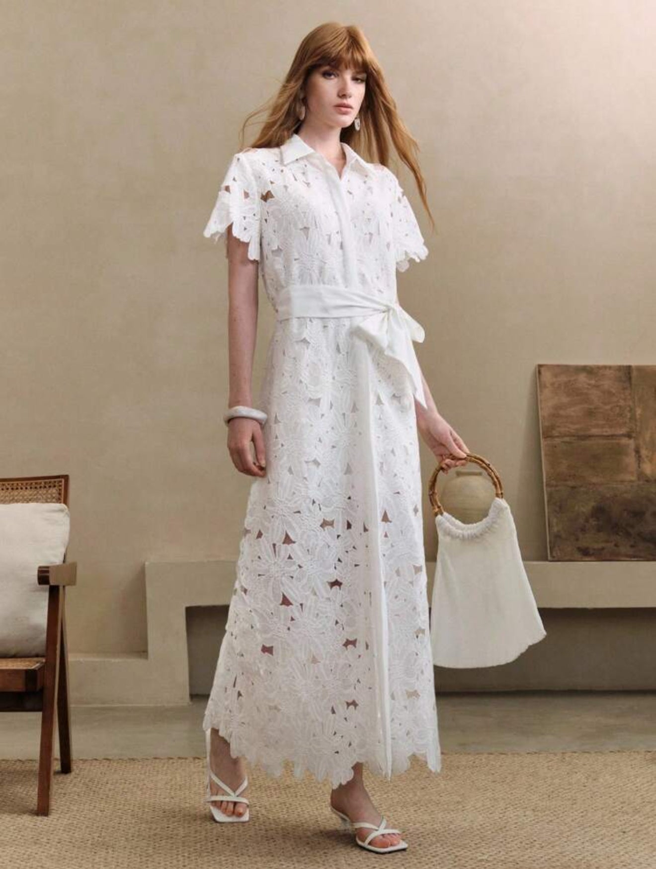 Giu Lace Floral Open Front Dress