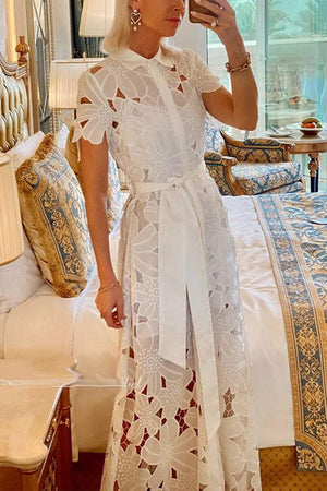 Giu Lace Floral Open Front Dress