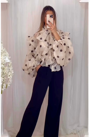 Bulungui Black Polka Dot & Ruffle Blouse