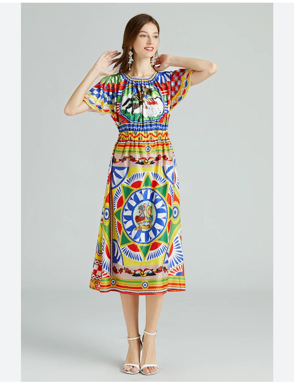 Sicilian Print Midi Dress