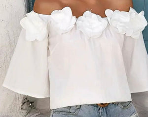 Bula Off-Shoulder Blouse with Flower Appliqué
