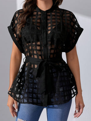 Plaid Collar Mesh Shirt