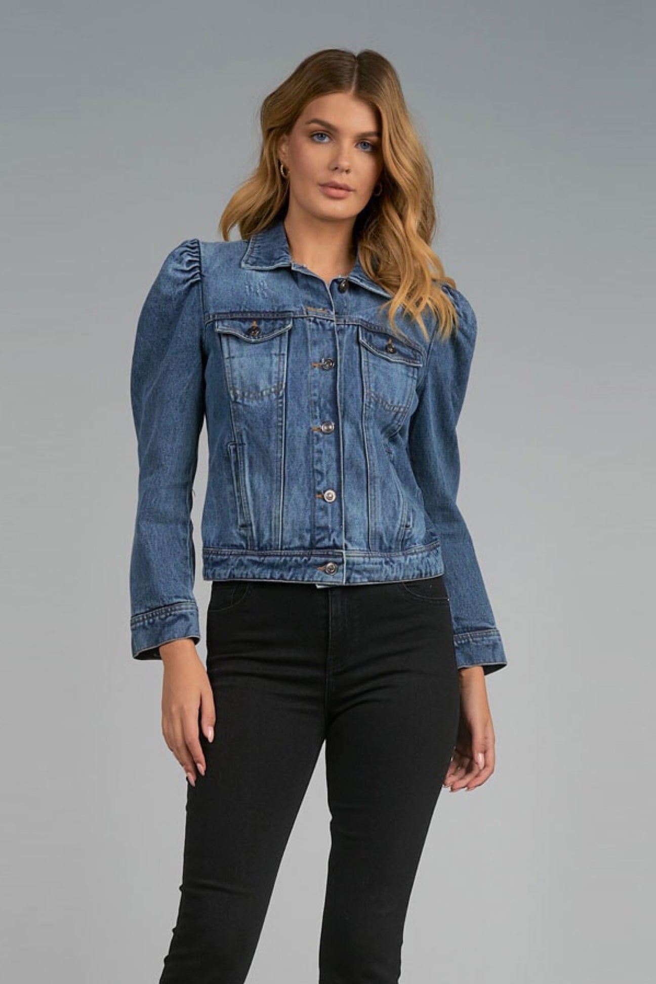 Elan Blue Denim Puff Sleeve Jean Jacket