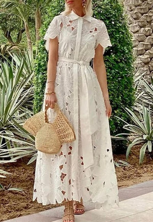 Giu Lace Floral Open Front Dress