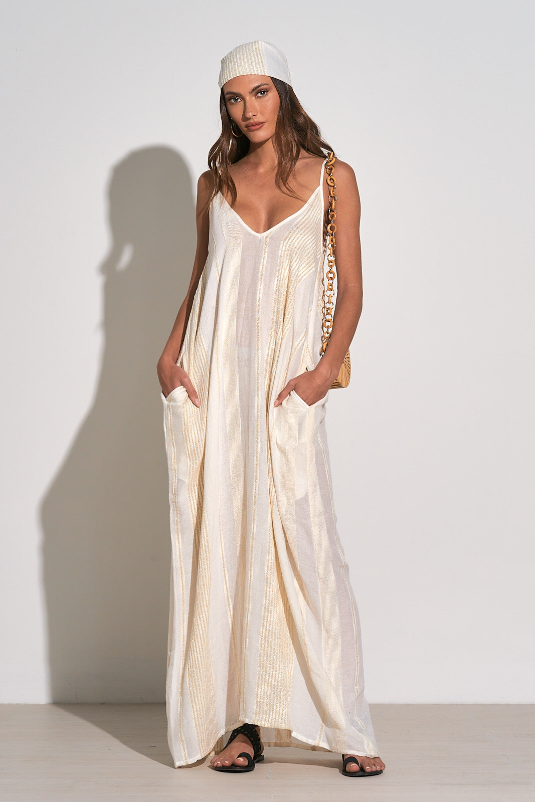 ELAN STRAP STYLE LINED MAXI OFF WHITE & GOLD