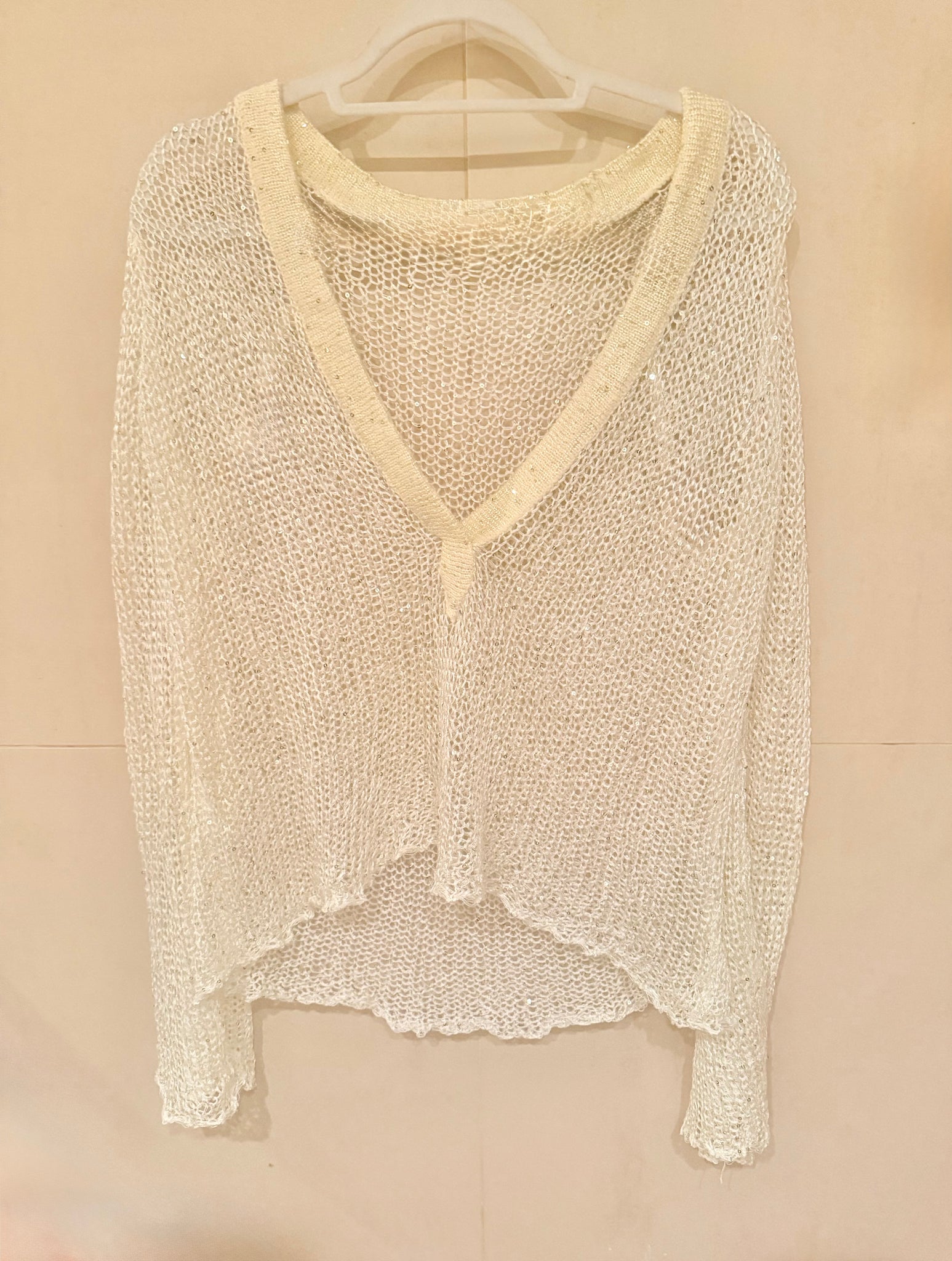 Bu Hollow Out Seethrough Sequin Crochet blouse