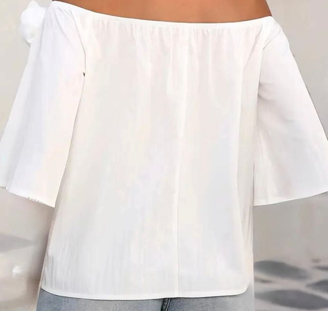 Bula Off-Shoulder Blouse with Flower Appliqué