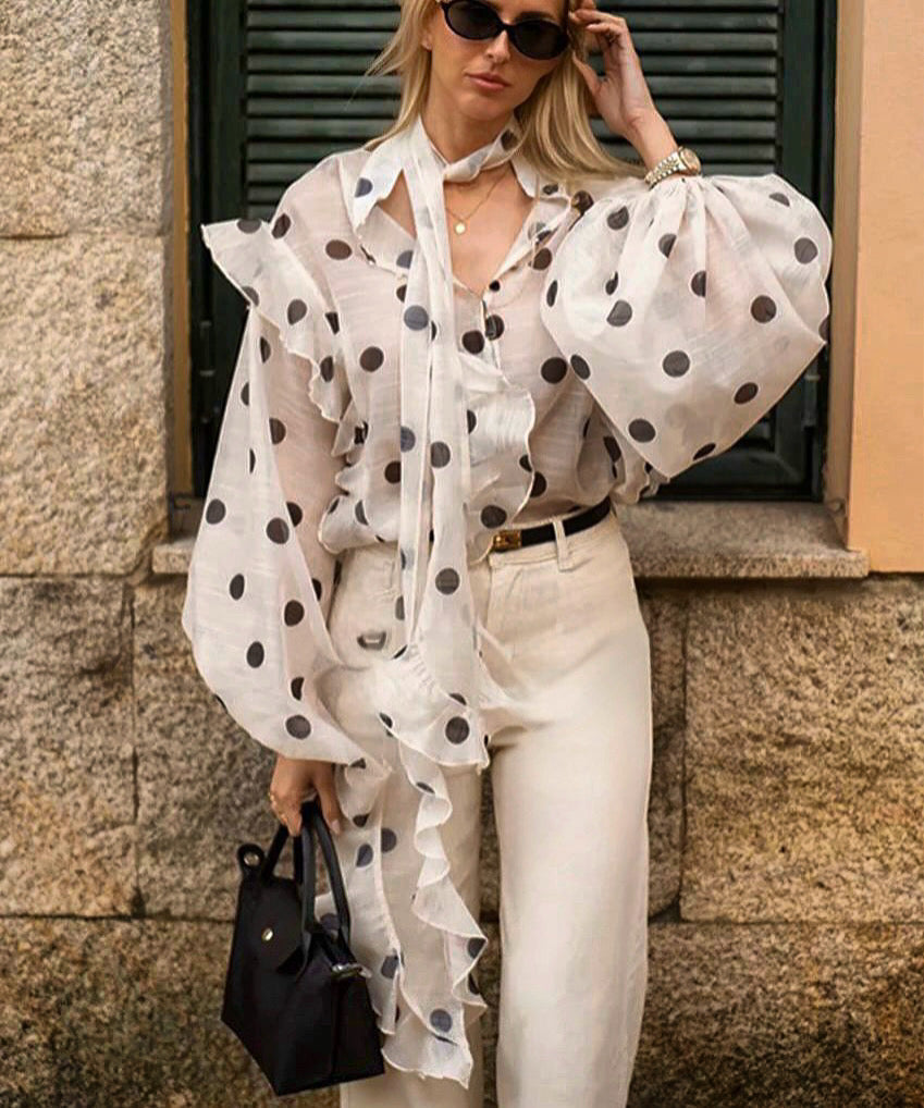 Bulungui Black Polka Dot & Ruffle Blouse