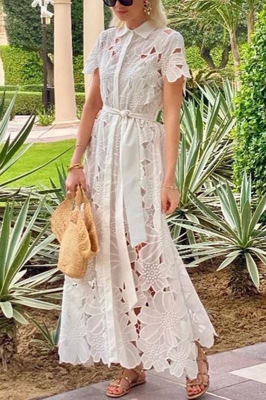 Giu Lace Floral Open Front Dress