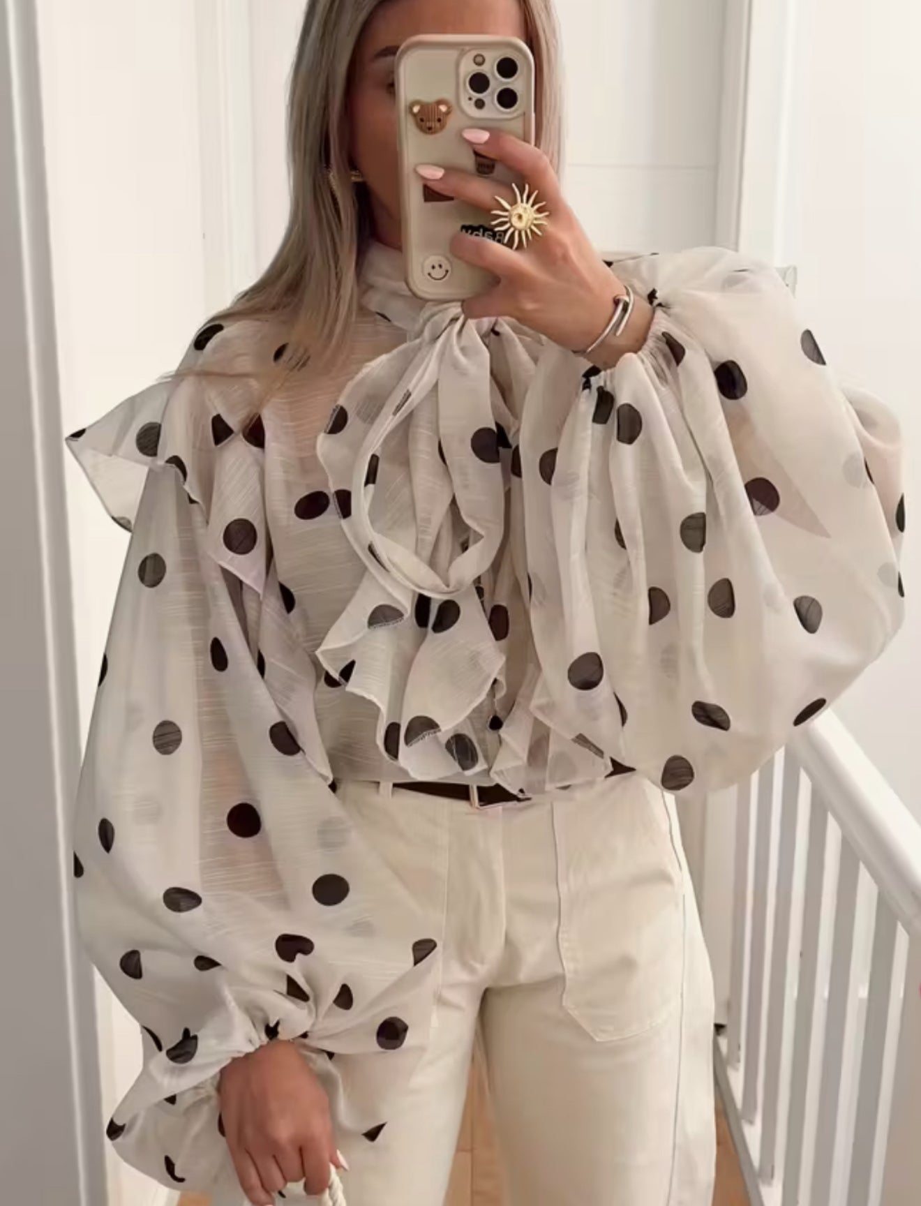 Bulungui Black Polka Dot & Ruffle Blouse