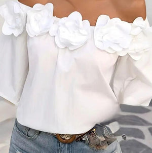 Bula Off-Shoulder Blouse with Flower Appliqué