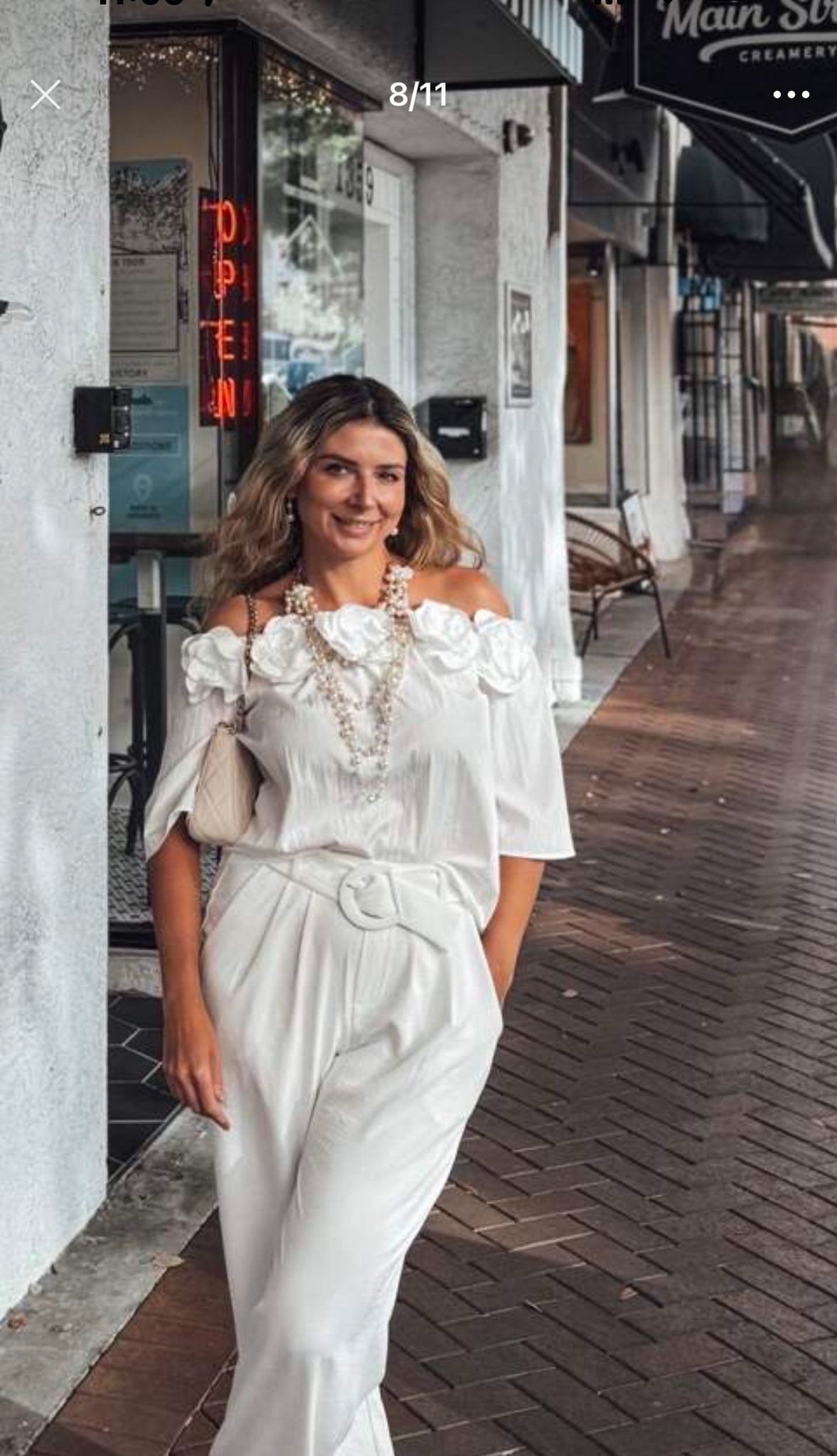 Bula Off-Shoulder Blouse with Flower Appliqué