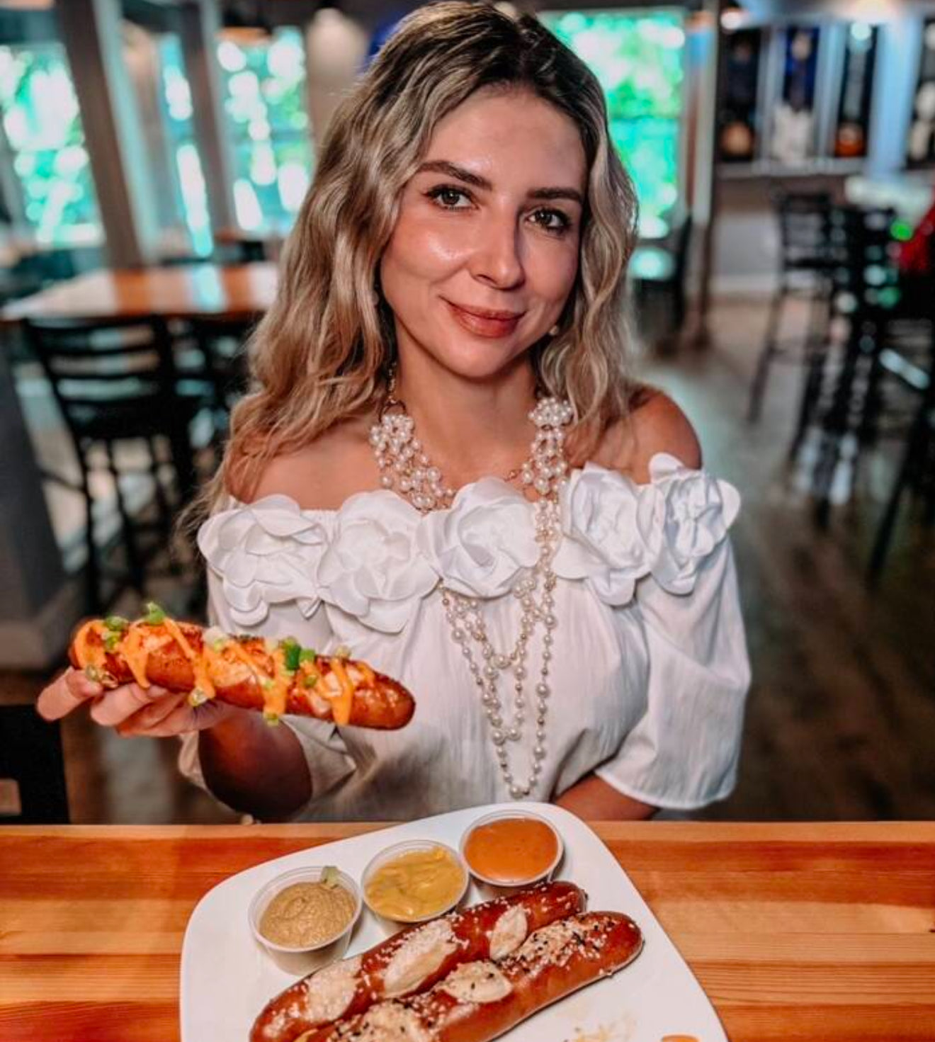 Bula Off-Shoulder Blouse with Flower Appliqué