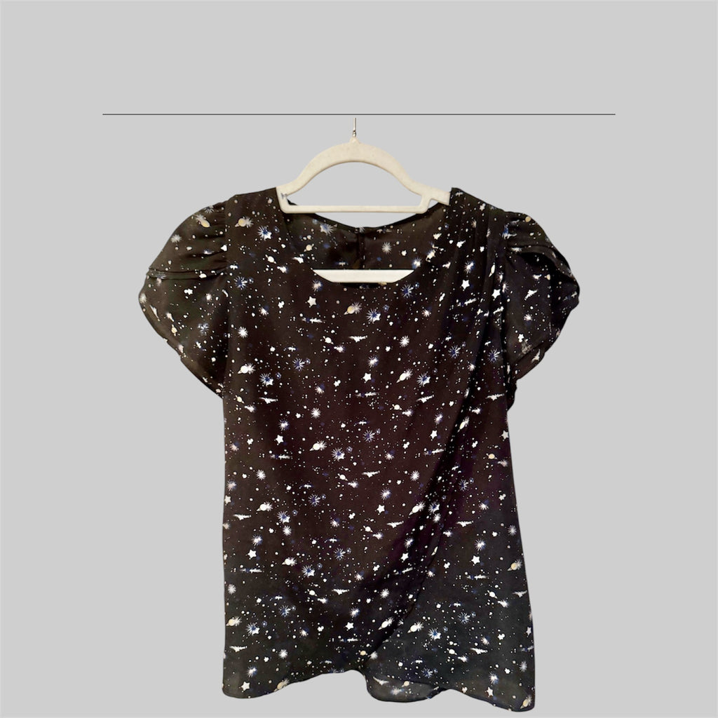 Space Print Short Sleeve Blouse