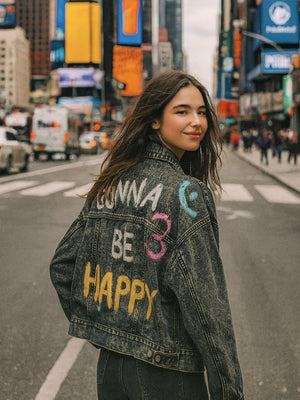 Lapel Graffiti Denim Jacket