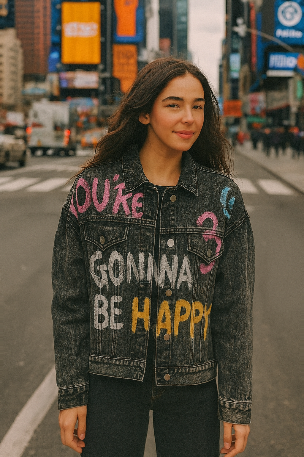 Lapel Graffiti Denim Jacket