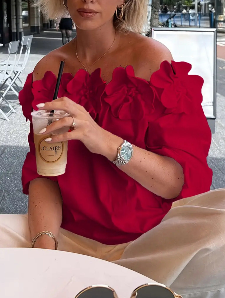 Love Red Ruffled Blouse
