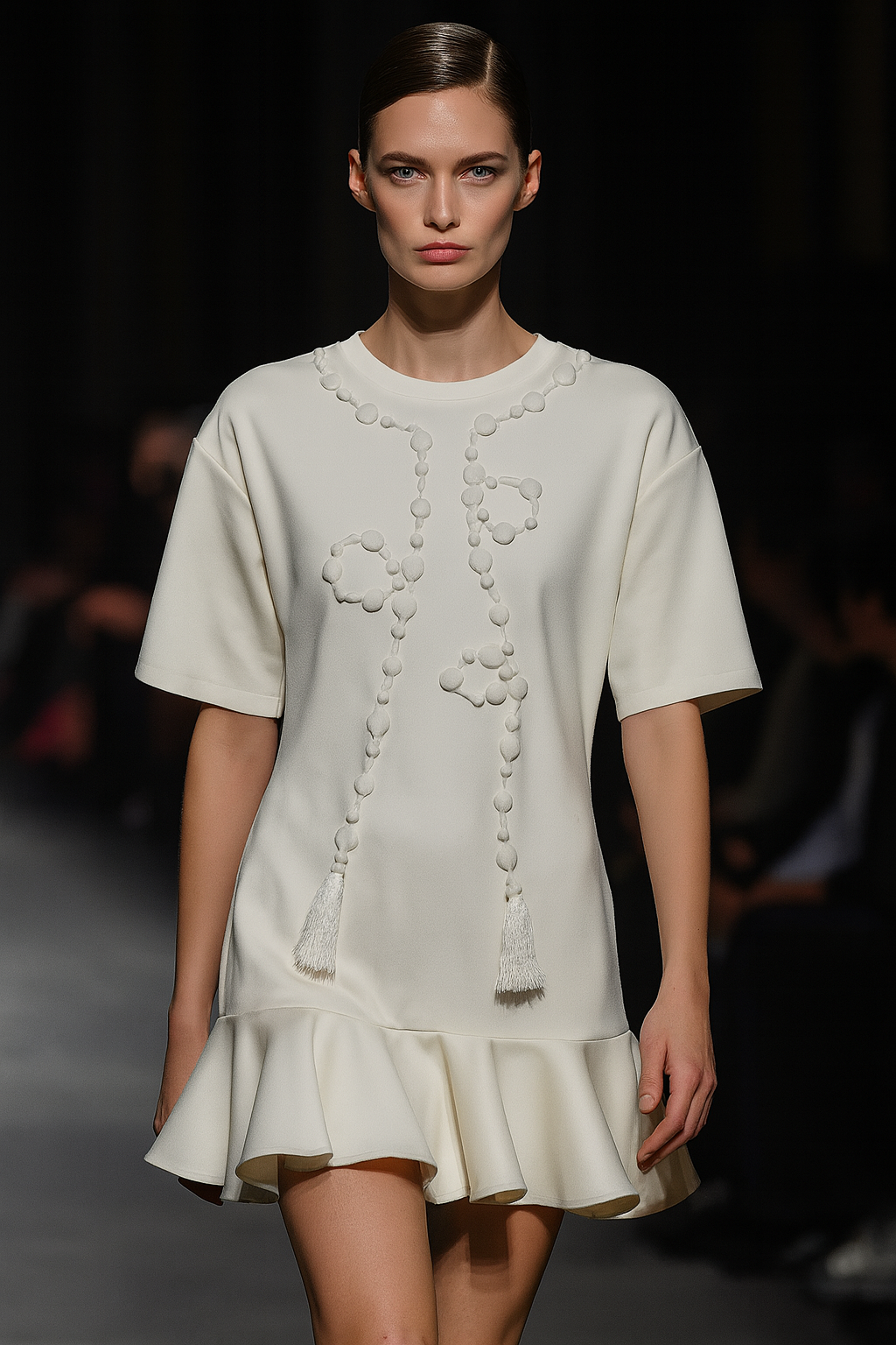 Bella Stone Tassel Detail Ruffled Shirt Dress